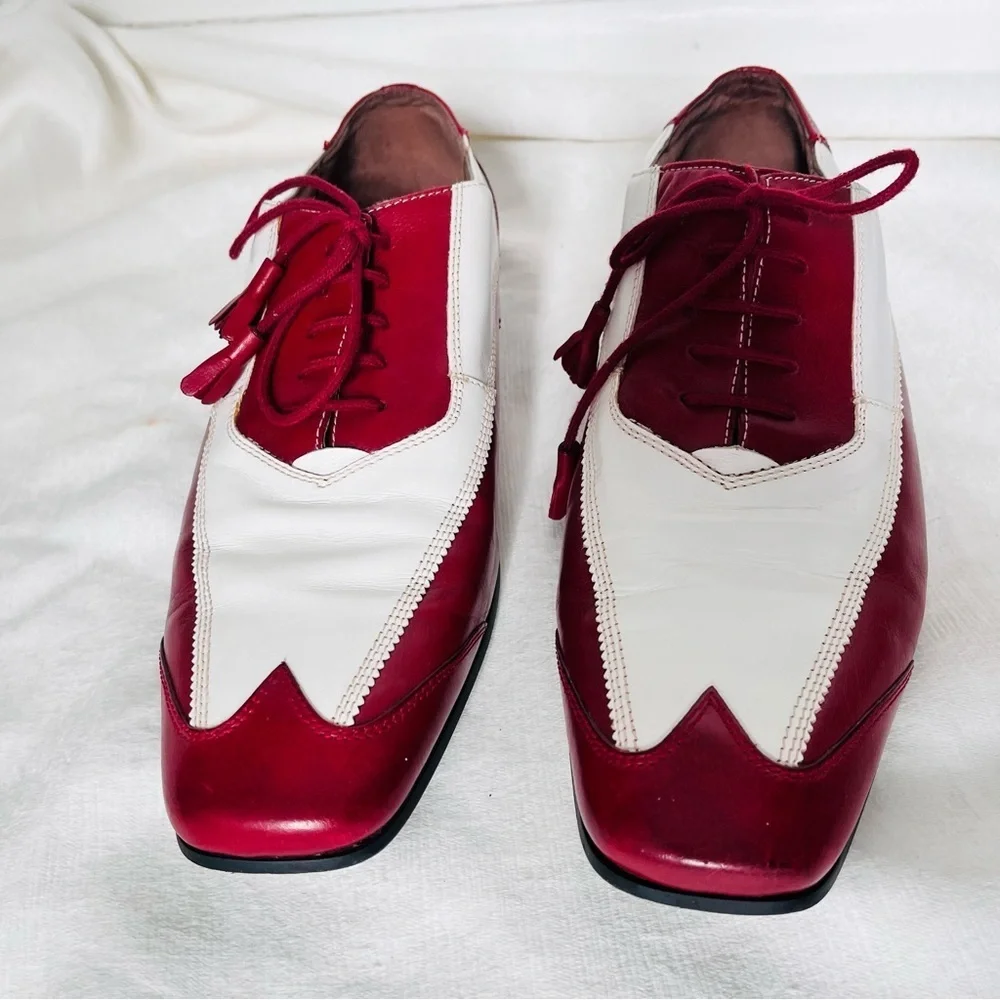 Vintage Georgio Brutini spectator red/white mens shoes *Needs heel caps* 10